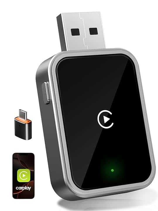 Adattatore Wireless per CarPlay – Upgrade 2025, Adattatore USB/Type-C senza fili, Connessione Veloce e Stabile senza Ritardi, Compatibile con iOS 12+