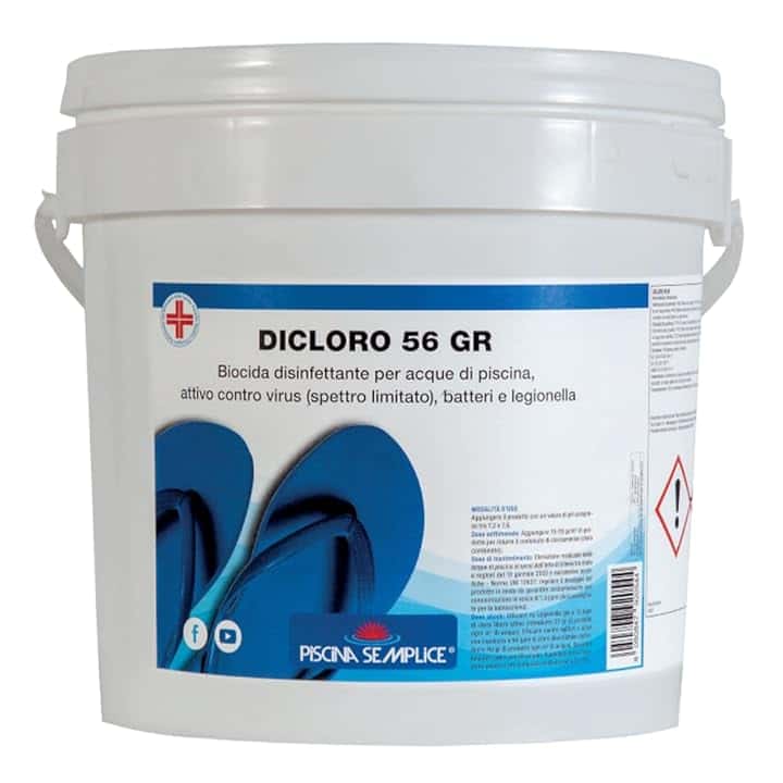 Piscina Semplice Dicloro Granulare 56 – Cloro Rapido per Trattamento Acqua Piscina, Ideale per Mantenere l’Acqua Limpida e Pulita, Formato 5 kg