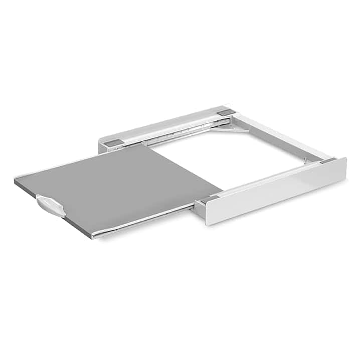 Meliconi Base Torre Evo L60, Kit di Sovrapposizione Lavatrice Asciugatrice Universale, Supporto Premontato con Ripiano Estraibile in Legno, Cinghia di Sicurezza Inclusa, Portata 250 Kg, Bianco