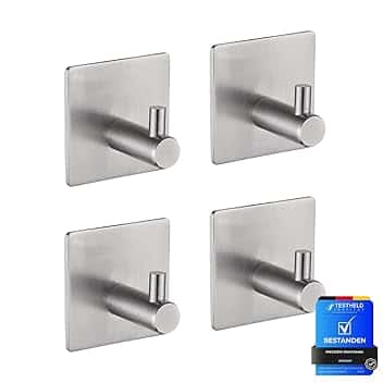 Ibergrif MK34251A - Ganci autoadesivi resistenti, per bagno o cucina, 4 pezzi, colore: argento Global Recycled Standard