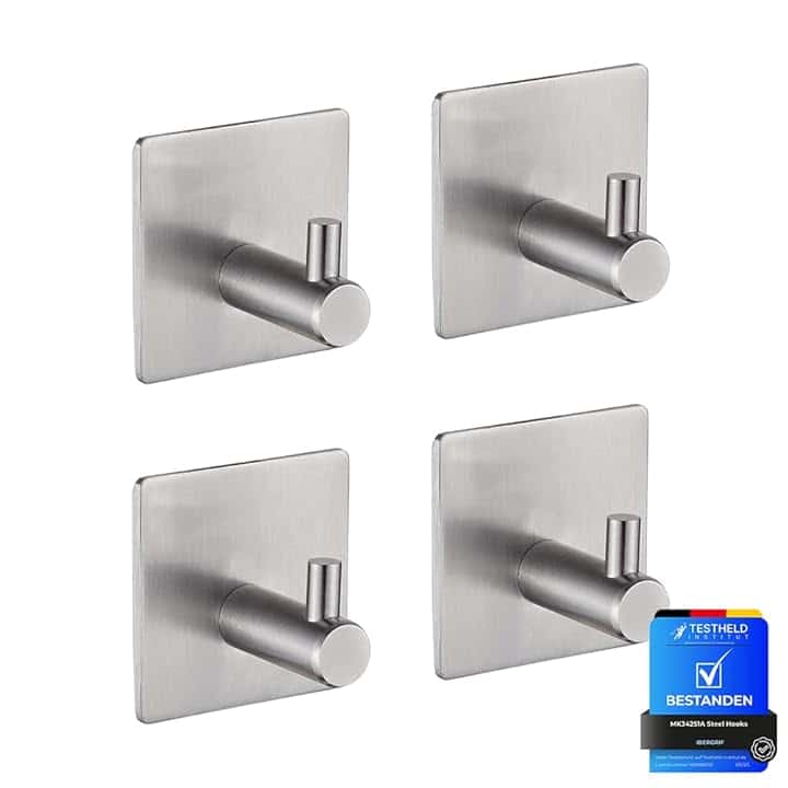 Ibergrif MK34251A - Ganci autoadesivi resistenti, per bagno o cucina, 4 pezzi, colore: argento Global Recycled Standard