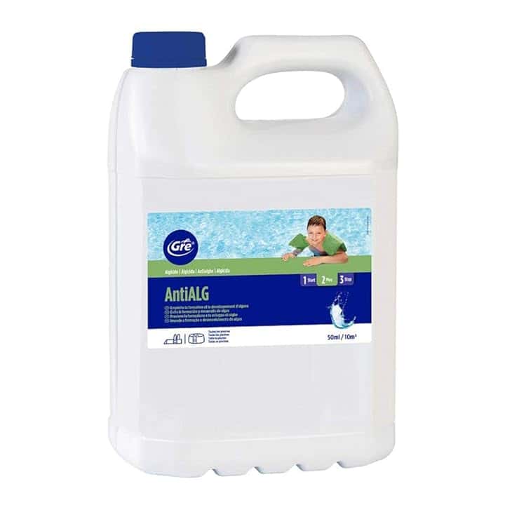 Gre - 76008 Antialghe Concentrato Liquido per Piscine 5L – Trattamento Algicida Preventivo per la Manutenzione dell’Acqua, Azione Prolungata