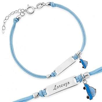 Sakrami Bracciale Argento 925 Bimbo Cordoncino Azzurro Macchinina Kids Collection + Confezione Regalo Personalizzata - Braccialetto per Nascita Comunione o Battesimo