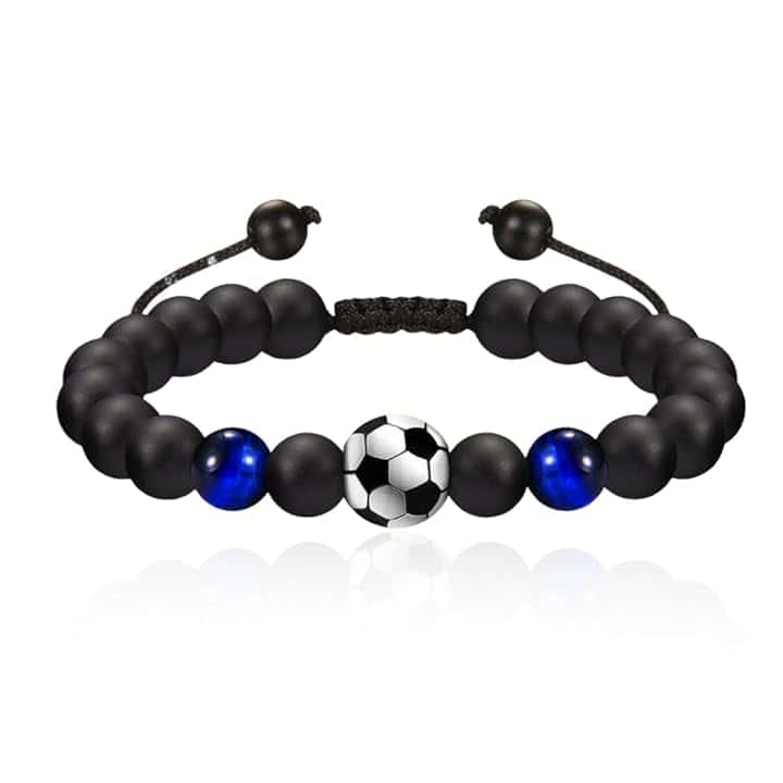 COYUN Bracciale da Calcio Regali,Bracciale Calcio 3D Pietra Naturale Occhio di Tigre Blu,Idee Regalo Ragazzo 5 6 7 8 9 10 11 12 Anni Regalo di Compleanno per Ragazzi, Figlio, Nipote e Fratello