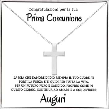 Bramart Collana a Croce Argento Sterling 925 Prima Comunione Placcatura in Oro, Bambino Regalo per lui Ragazzo compleanno natale - Cofanetto con DEDICA incluso