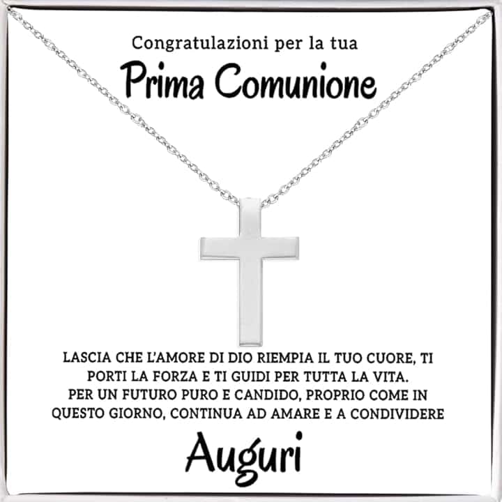 Bramart Collana a Croce Argento Sterling 925 Prima Comunione Placcatura in Oro, Bambino Regalo per lui Ragazzo compleanno natale - Cofanetto con DEDICA incluso