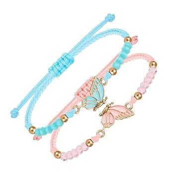 GVEYIQK 2 bracciali dell'amicizia con ciondolo a forma di farfalla, regolabile, per ragazze