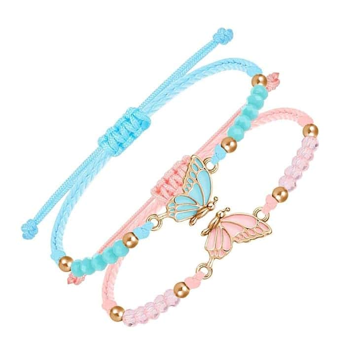 GVEYIQK 2 bracciali dell'amicizia con ciondolo a forma di farfalla, regolabile, per ragazze