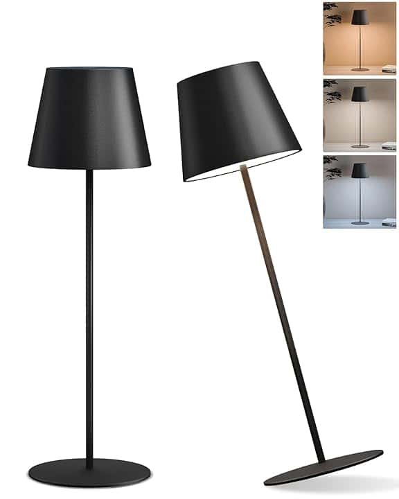 FUYO Lampada da tavolo Senza fili, 2 Pezzi Lampada da Tavolo Ricaricabile Touch Dimmerabile 2700-6000K con 3 Colori Modalità Dimmerabile Stepless Outdoor IP44 Impermeabile per Interno Esterno (Nero)