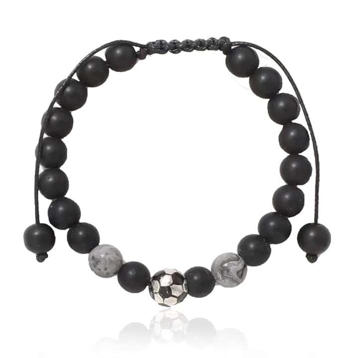 BAUCH Bracciale Bambino 1 Pezzo Bracciale Intrecciato Nero Opaco a Tema Calcio（Per Tifosi di Calcio Quotidiano & Regalo ）