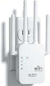 Ripetitore WiFi 1200 Mbps, 5GHz/2.4GHz Dual-Band Wireless Extender Potente, WiFi Amplificatore con 4 Antenne, Porta Gigabit Ethernet, WPS, Supporta 3 Modalità, Compatibile con Tutti i Box Internet