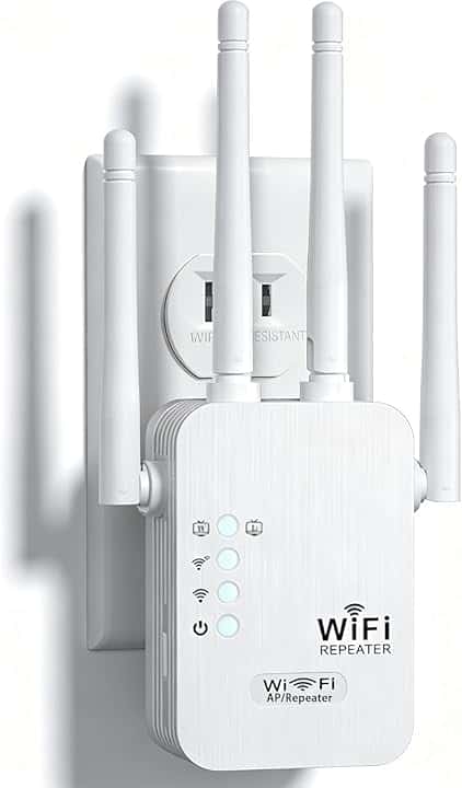 Ripetitore WiFi 1200 Mbps, 5GHz/2.4GHz Dual-Band Wireless Extender Potente, WiFi Amplificatore con 4 Antenne, Porta Gigabit Ethernet, WPS, Supporta 3 Modalità, Compatibile con Tutti i Box Internet