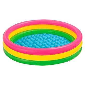 Intex-156162 Piscina 3 Anelli, Colore rosa, giallo, verde, 114 x 25 cm, 57412