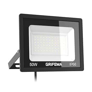GRIFEMA Faretto LED da Esterno 50W, 5500LM 6500K Luce Bianca Fredda, IP66 Impermeabile, Faro LED Regolabile a 180° per Giardini, Terrazze, Garage e Sicurezza, Risparmio Energetico, Senza Spina