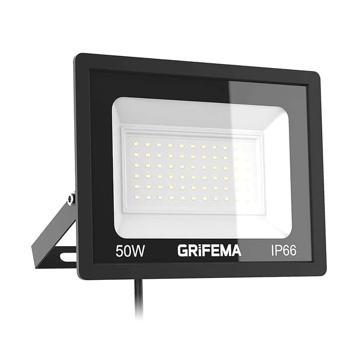 GRIFEMA Faretto LED da Esterno 50W, 5500LM 6500K Luce Bianca Fredda, IP66 Impermeabile, Faro LED Regolabile a 180° per Giardini, Terrazze, Garage e Sicurezza, Risparmio Energetico, Senza Spina