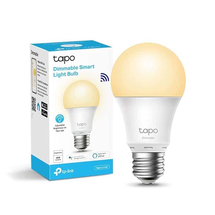 Tapo L510E Lampadina Wi-Fi E27, Funziona con Amazon Alexa e Google Home, 806 lumen, Giallo caldo dimmerabile dall' 1% al 100%, 2700 K, Controllo da remoto, 1 pezzo