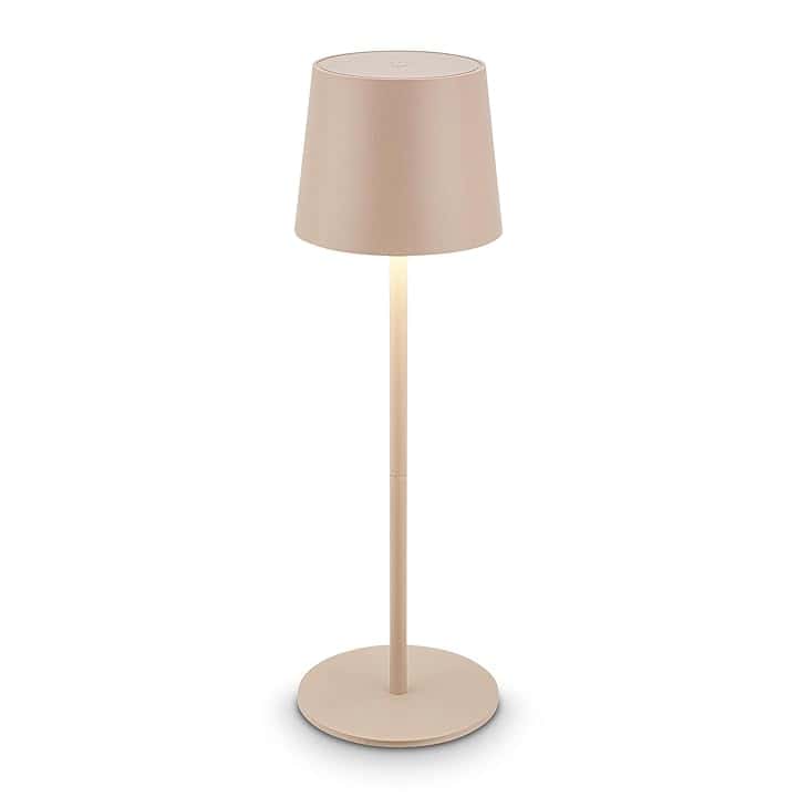 BRILONER Lampada da Tavolo LED Ricaricabile Wireless, Touch Dimmer Continuo, 2,6W 120lm 3000K, USB‑C, IP44, Batteria Sostituibile, Lampada da Comodino e Esterno, Design Moderno Beige