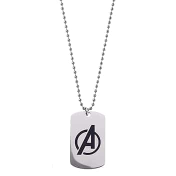 Marvel Collana in acciaio inox con ciondolo Spider-Man/Thanos/Avengers/Black Panther per bambini, lunghezza 56 cm