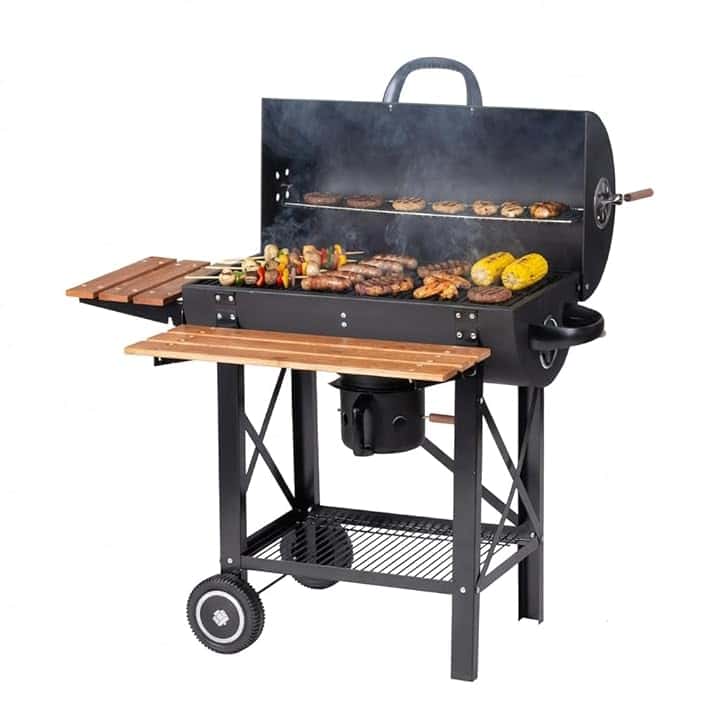 Tarrington House Barbecue a Carbone Louisiana, Acciaio/Legno, Raccoglicenere Rimovibile, Sistema di Ventilazione, Tavolini Laterali Pieghevoli, Ripiano Inferiore, Ruote, Nero
