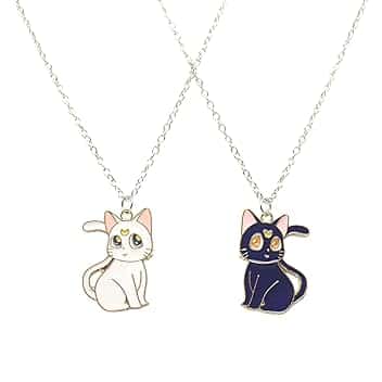 QEQSHQO Collana Dell Amicizia per 2 Bimba, Bff Collane a Catena con Ciondolo Luna, Gatto Nero Bianco Best Friends Forever, Amicizia Gioielli Regali per Bambini Madre Ragazze Amici Sorelle