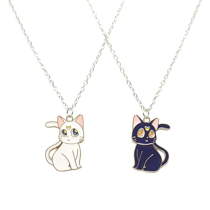 QEQSHQO Collana Dell Amicizia per 2 Bimba, Bff Collane a Catena con Ciondolo Luna, Gatto Nero Bianco Best Friends Forever, Amicizia Gioielli Regali per Bambini Madre Ragazze Amici Sorelle