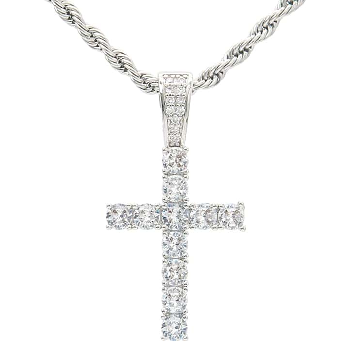 KONFEN Collana Uomo Donna, Croce Collane Girocollo Uomo Acciaio Inox con Zirconi, Catena con Pendente Croce Catenina Rapper, Retrò Catenella Acciaio Inossidabile Ciondolo Pendaglio Regalo per Ragazzo