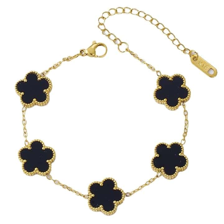 ARHZ 1 Pezzi Bracciale Quadrifoglio Donna Gioielli Placcati in Oro 18 Carati,Regali di Amicizia per Ragazze,nero
