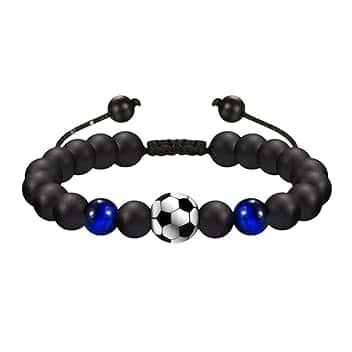 YLLZJ Bracciale da Calcio Regali,Bracciale Calcio 3D Pietra Naturale Occhio di Tigre Blu,Idee Regalo Ragazzo 5 6 7 8 9 10 11 12 Anni Regalo di Compleanno per Ragazzi, Figlio, Nipote e Fratello