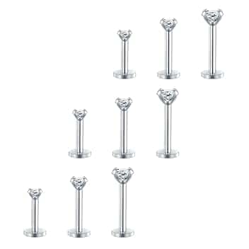 MODRSA 16G 2-4mm Chiaro CZ Labret Piercing Labbro Acciaio Chirurgico Trago Helix Orecchio Piercing Anello 6-10mm 9 Pezzi