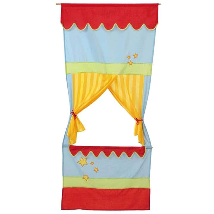 roba Teatro delle Marionette Punch e Judy - per Bambini - Salvaspazio - con Palcoscenico e Sipario - Gioco Olistico - da Appendere alla Parete - Azzurro/Giallo/Rosso