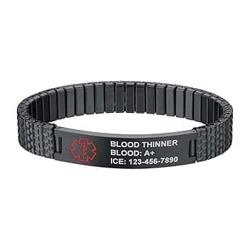Supcare Bracciale Uomo Acciaio Personalizzato, 2 Stili Medico Emergenza Braccialetto Incisione Identificativo, Argento/Nero/Oro Bracciale Magnetico Uomo, 15-20 cm Bracciale Rigido Gioielli Uomo Donna Recycled Claim Standard Blended