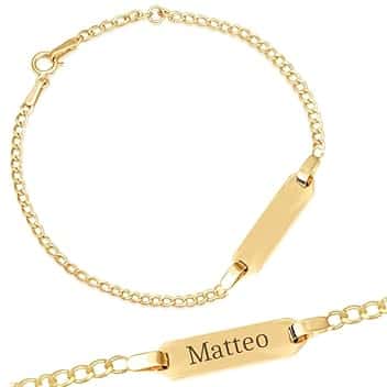 Sakrami Bracciale Holly in Oro 9 kt per bambini con piastrina + Gioiello con scatola Personalizzata + Idea Regalo per Nascita, Battesimo e Comunione Occasioni Speciali + Confezione regalo Personalizzata