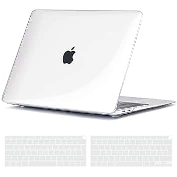 TECOOL Cover per MacBook Air M1 (A2337) e MacBook Air 13 Pollici Retina 2020 2019 2018 (A2179 A1932), Custodia Rigida Protettiva Sottile in Plastica e Copritastiera UE, Superficie Lucida Trasparente
