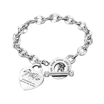 DEFGNOP Stray Bracciale in Acciaio Inox Stray, Unisex Acciaio Inossidabile Argentato, con Ciondolo a Forma di Cuore, con 1 Adesivo SKZ e 2 Photocard SKZ, Articolo Regalo per Stay