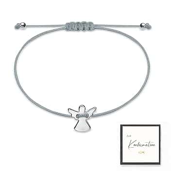 BOYATONG Regalo per cresima, angelo custode, bracciale in argento, regolabile con biglietto e confezione regalo, piccolo regalo per cresima, ragazza e ragazzo, 13-26 cm, Acciaio inossidabile