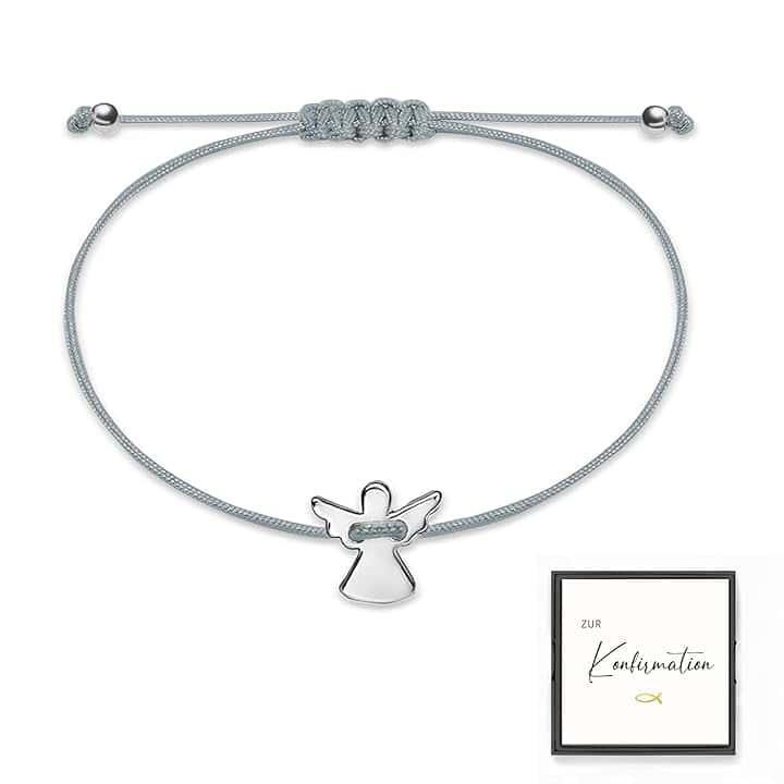 BOYATONG Regalo per cresima, angelo custode, bracciale in argento, regolabile con biglietto e confezione regalo, piccolo regalo per cresima, ragazza e ragazzo, 13-26 cm, Acciaio inossidabile
