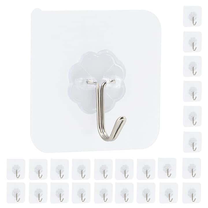 24 Pezzi Ganci Adesivi Trasparenti, Senza Chiodi e Senza Tracce, Supporto in Acrilico, Portaoggetti da Parete con Capacità 10 kg per Bagno e Cucina