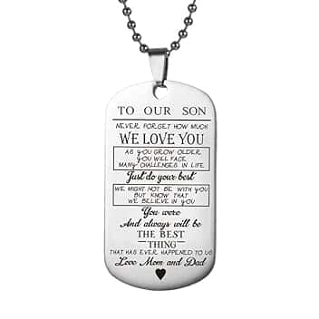 Generic Collana con scritta in lingua inglese "To My Son To My Daughter Dog Tag From Dad Mom" (lingua italiana non garantita)