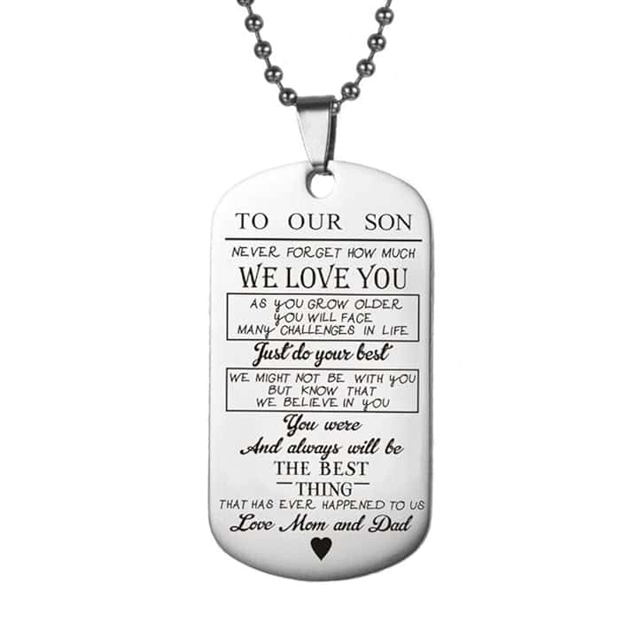 Generic Collana con scritta in lingua inglese "To My Son To My Daughter Dog Tag From Dad Mom" (lingua italiana non garantita)