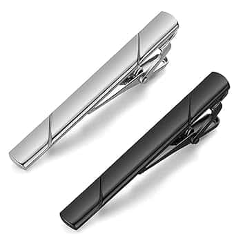COYUN 2 Pezzi Fermacravatta per Uomo Vita Quotidiana Anniversario di Matrimonio Fermacravatta Uomo Ferma Cravatta Elegante (Argento,Nero)