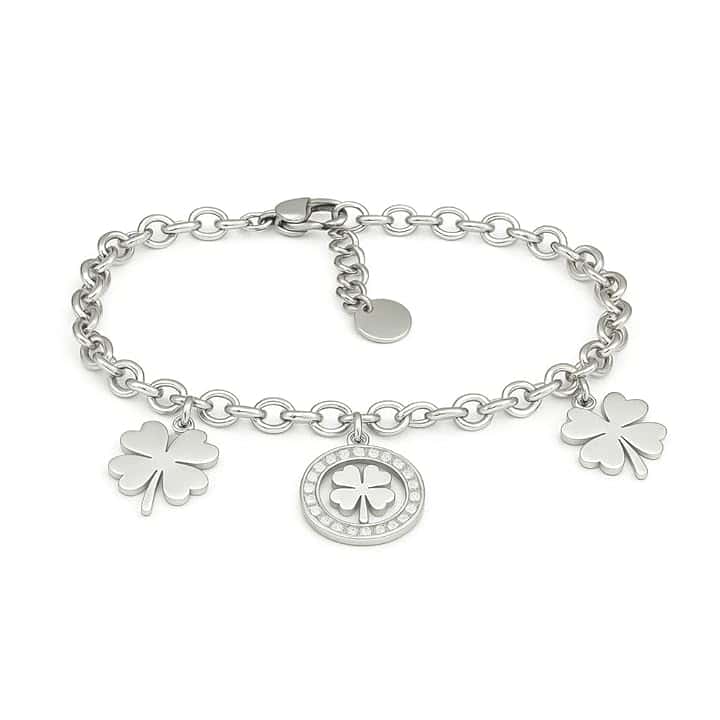 SAGA GIOIELLI Bracciale Donna Stella Cuore Quadrifoglio Albero Della Vita Portafortuna Acciaio