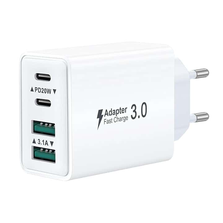 Caricatore USB C Presa, Multiplo 40W 4-Porto USBC Caricabatterie Rapido Spina Alimentatore per iPhone 17 16 15 14 13 12 Pro Max,Samsung, iPad, Multipla Spinotto QC & PD Adattatore Carica Cellulare