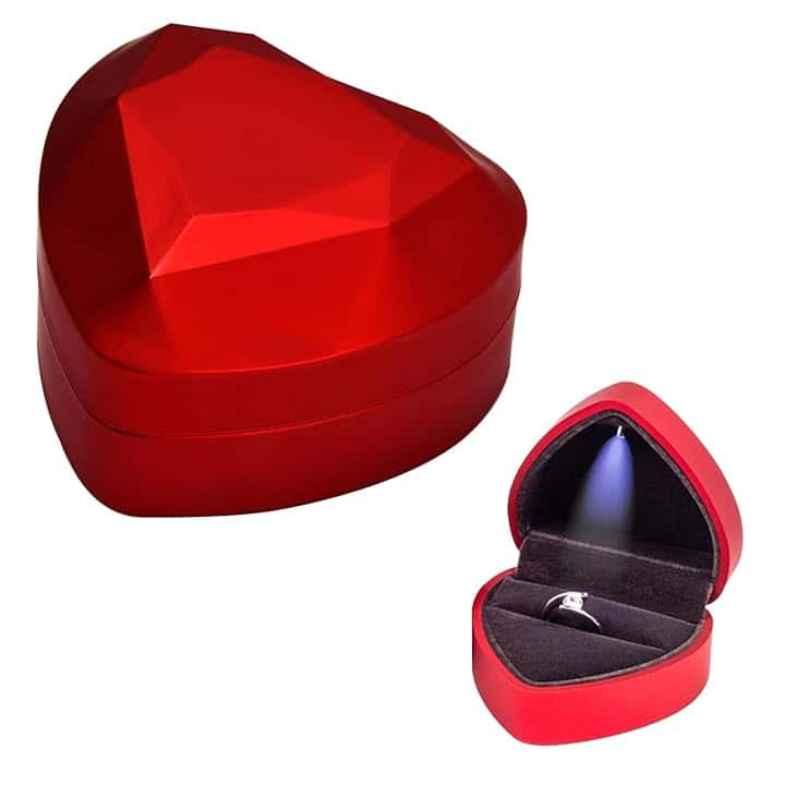 Jinlaili Jinlaili Scatola Anelli con Luce a LED, Scatola Anelli di Velluto, Scatolette Regalo di Gioielli, Scatola Decorativa Anelli Cuore per Fidanzamento Proposta Matrimonio Natale (Rosso)