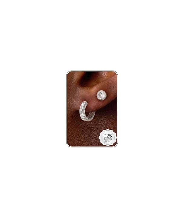 HANLI 2 Paia Orecchini Uomo Cerchio Diamante Argento 925 e Zirconi Cubici Anallergici Leggeri Trendy Gioielli di Moda per le Uomo