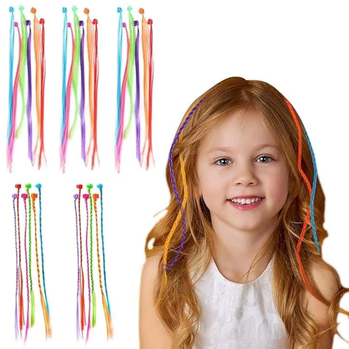 ZKGYUS 30 pezzi Clip-in Trecce Colorate con Molletta per Capelli, Estensioni per Bambini con Fermagli, Decorazioni per Ragazze
