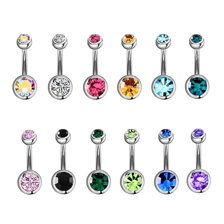 Aucuu Piercing Ombelico 14G in Acciaio Chirurgico, 1.6mm Sterile Banana Sopracciglia Curved Barbell Cristallo Palla, Gioielli Pancia Donne-12mm