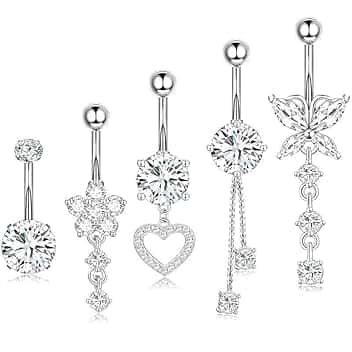 ZILZUFA Piercing Ombelico Argento con Strass, Pendente per Ombelico in Titanio, Piercing Ombelico Anello Lusso, Gioielli per Donne Stilose