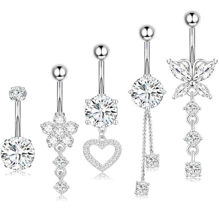ZILZUFA Piercing Ombelico Argento con Strass, Pendente per Ombelico in Titanio, Piercing Ombelico Anello Lusso, Gioielli per Donne Stilose