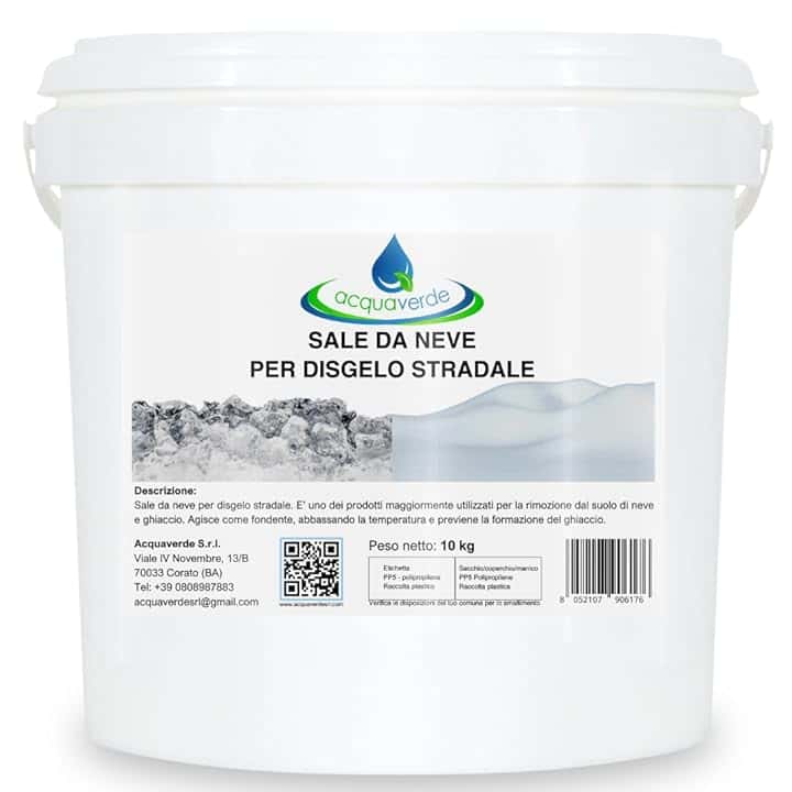 acquaverde | Sale da Neve per Disgelo Stradale, Sciogli Ghiaccio e Neve, Salgemma Naturale Marino Granulare, Antighiaccio, Antineve e Antigelo per Strade - Pratico Secchio da 10 kg