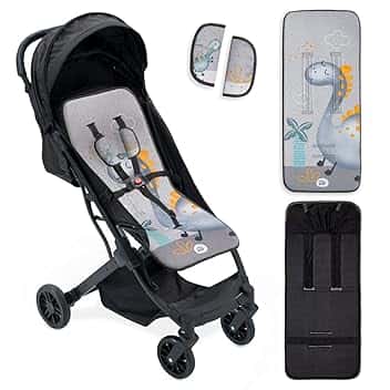 Interbaby Materassino per passeggino, universale, estivo, con palma, grigio, traspirante, confortevole, 100% cotone, 84 x 34 cm, protezioni per imbracatura